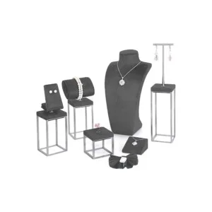 Vetrina per gioielli in metallo e microfibra Acciaio e Grigio Stelo 60-15