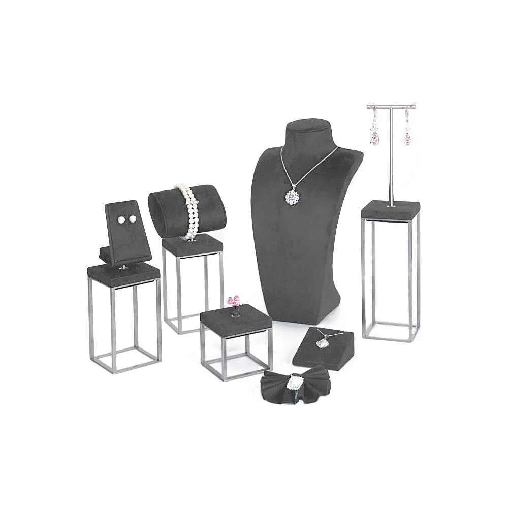Vetrina per gioielli in metallo e microfibra Acciaio e Grigio Stelo 60-15