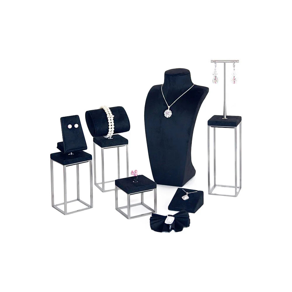 Vetrina per gioielli in metallo e microfibra Acciaio e Nero Stelo 60-15