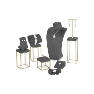 Vetrina per gioielli in metallo e microfibra Ottone e Grigio Stelo 60-15