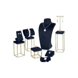 Vetrina per gioielli in metallo e microfibra Ottone e Nero Stelo 60-15