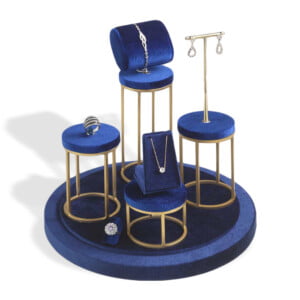 Stelo 80-14 Vetrina in metallo oro e velluto Blu