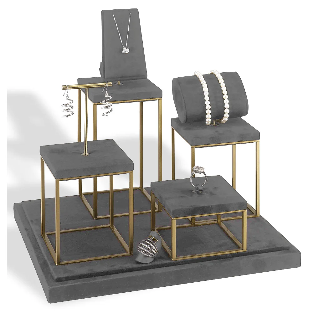 Vetrina per gioielli in metallo e microfibra Oro e Grigio Stelo 90-14