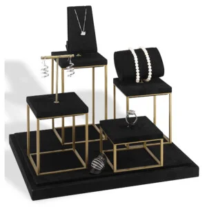 Vetrina per gioielli in metallo e microfibra Oro e Nero Stelo 90-14