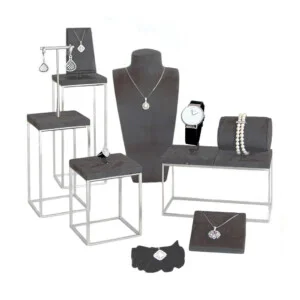 Vetrina per gioielli in metallo e microfibra Acciaio e Grigio Stelo 90-17