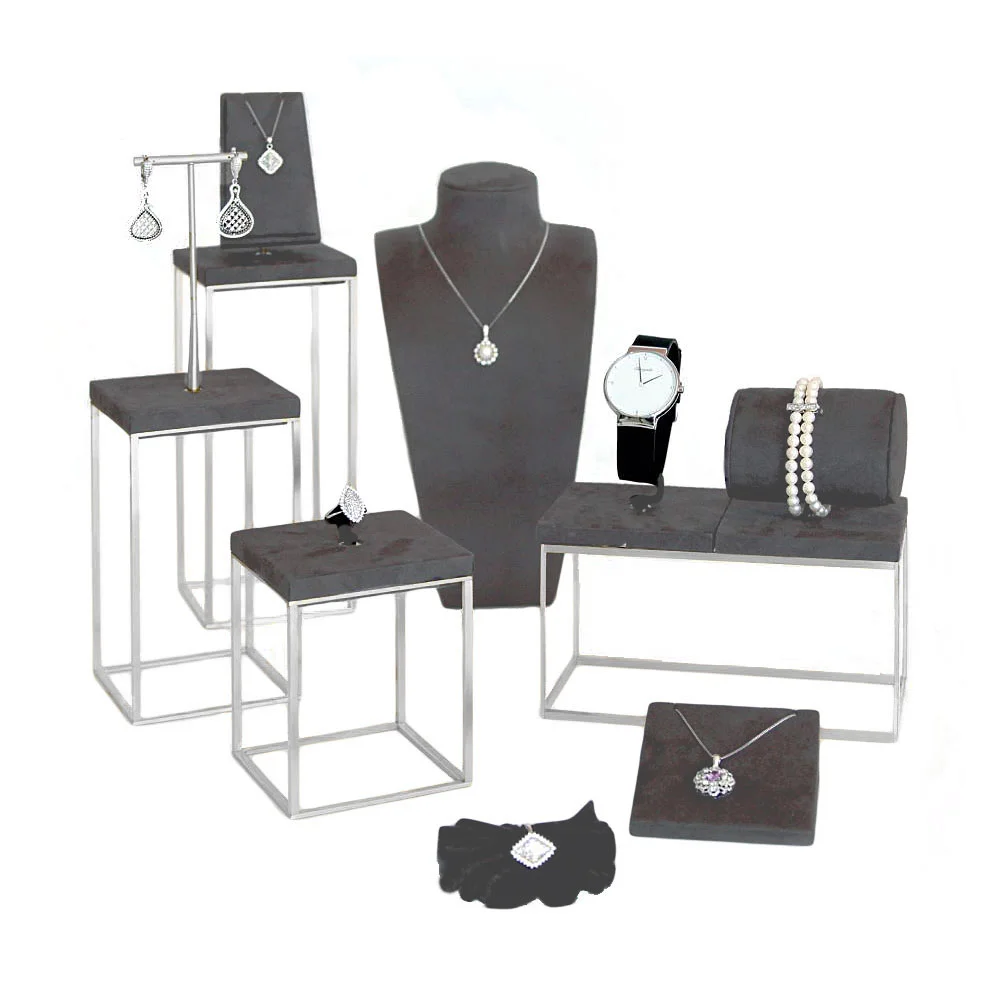 Vetrina per gioielli in metallo e microfibra Acciaio e Grigio Stelo 90-17