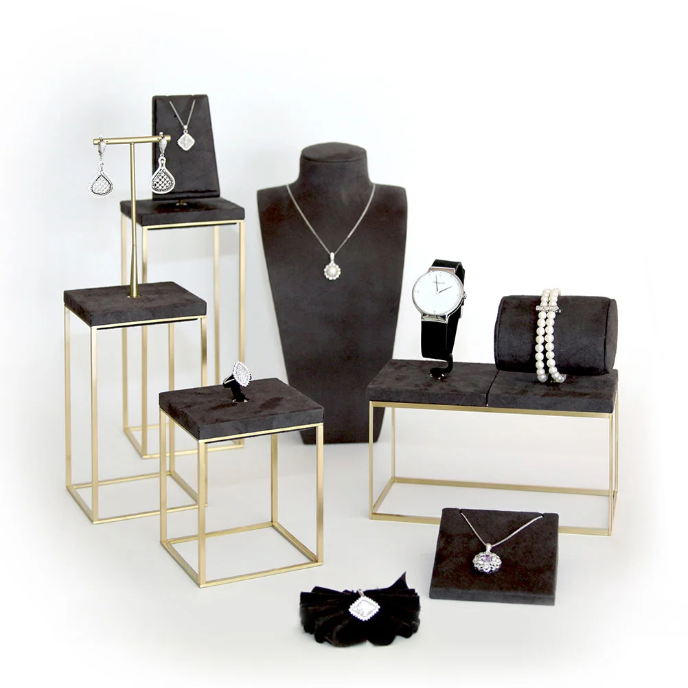 Vetrina per gioielli in metallo e microfibra Ottone e Grigio Stelo 90-17