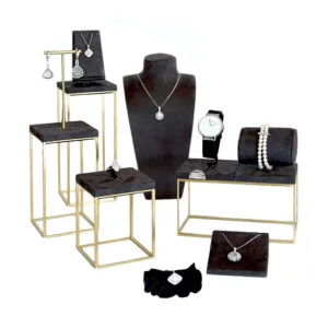 Vetrina per gioielli in metallo e microfibra Ottone e Nero Stelo 90-17