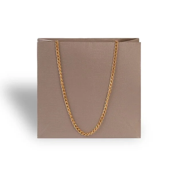 Shopper Plastificata Lucida Platino Catenella Lucertola M26